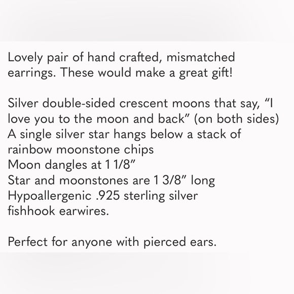Handmade Earrings Moon Star Rainbow Moonstone Dangle Pierced Love Mother’s Day - Picture 7 of 7
